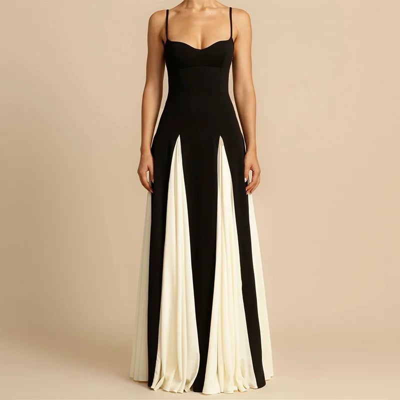 Classic Sling Dress – Sleek Sleeveless Maxi Dress With High Waist A-Line Design