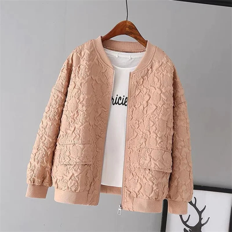 Ladies Baseball Jacket - Solid Color White Korean Fashion Zipper Coat