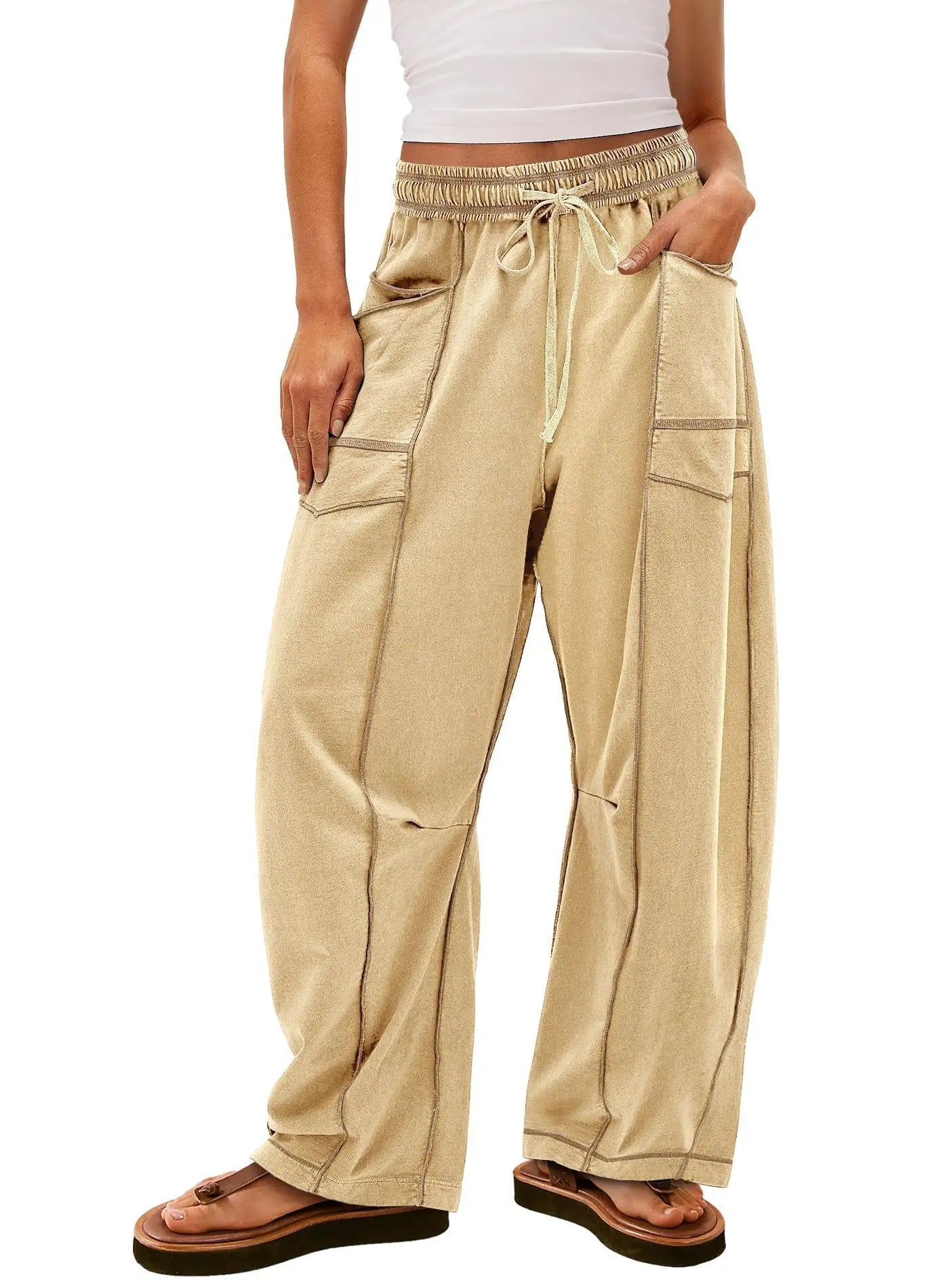 Casual Women Sweatpants – Baggy Wide Leg Relaxed Fit Cotton-Poly Pants