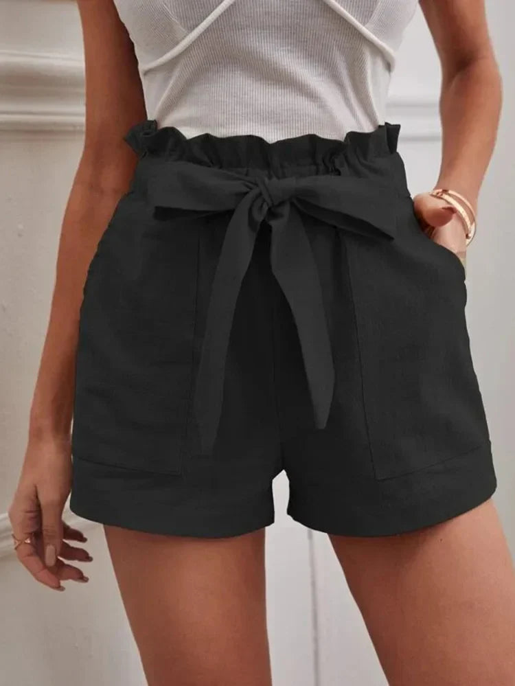 Stylish Everyday Shorts – Tie Waist, Breathable Summer Shorts with Side Pockets