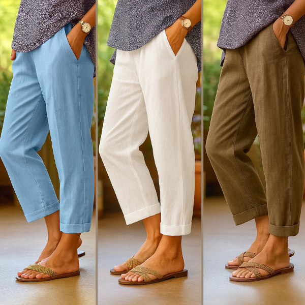 Breezy Linen Pants – Lightweight Summer Trousers With Elastic Waist | Liora's Boutique