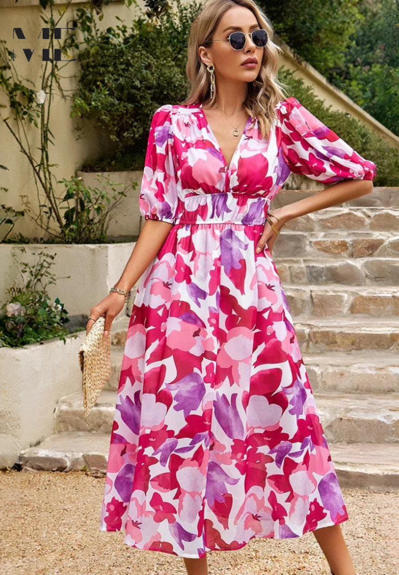 Stylish Women's Dress - Elegant Summer Dress With Tummy Control & Vibrant Prints