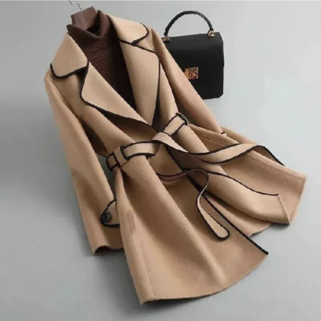 Belted Trench Coat – Chic Contrast Trim, Tailored Fit, Structured Lapel