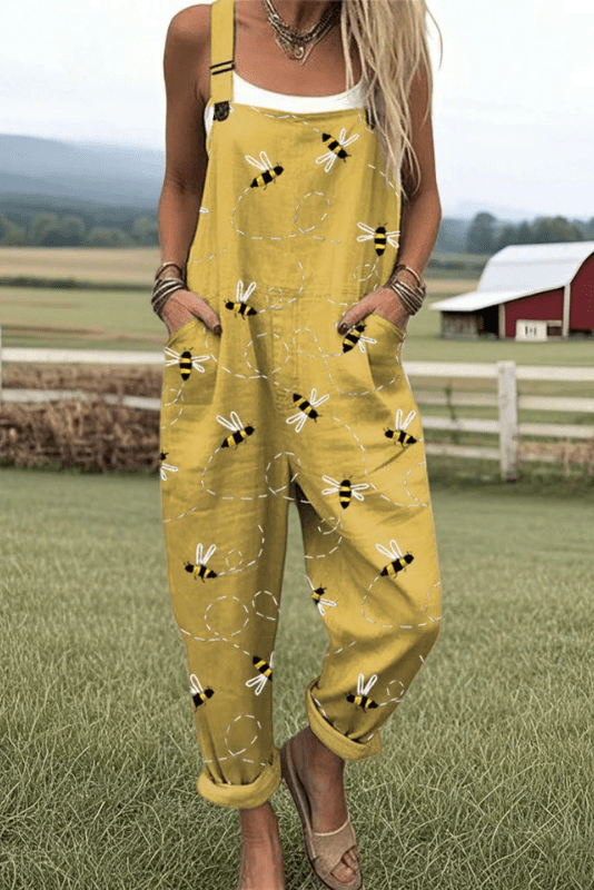 Yellow Bee Jumpsuit – Wide Leg Relaxed Fit Sleeveless Jumpsuit With Pockets