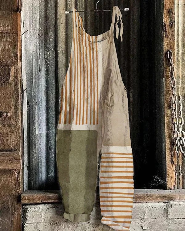 Wide-Leg Jumpsuit - Casual Geometric Print With Adjustable Waist & Pockets