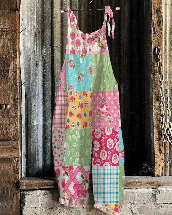 Bohemian Floral Jumpsuit – Retro Boho Style, Adjustable Waist, Wide Leg Comfort