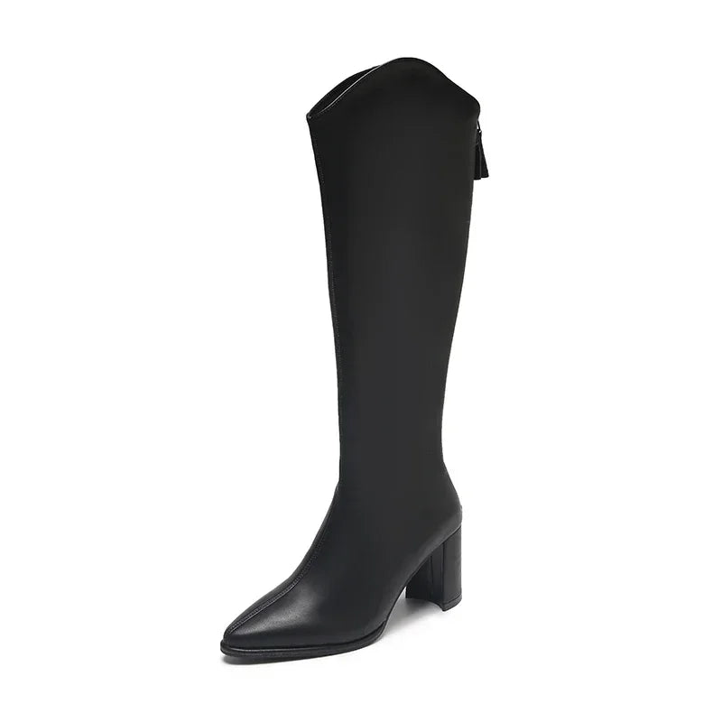 Luxe Longline Boots – Knee High Faux Leather Zipper Closure Stylish Winter Footwear