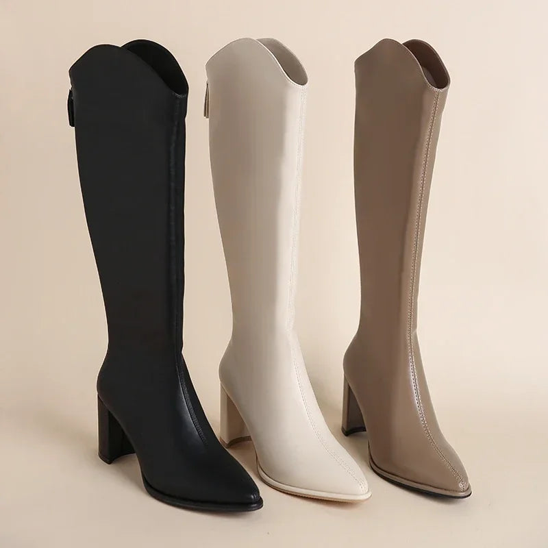 Luxe Longline Boots – Knee High Faux Leather Zipper Closure Stylish Winter Footwear