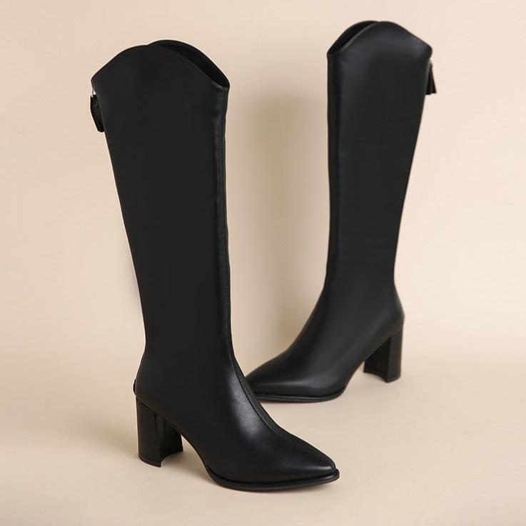 Luxe Longline Boots – Knee High Faux Leather Zipper Closure Stylish Winter Footwear