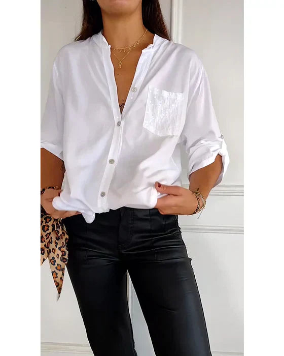 Chic Glamour Top – Elegant Sequin Blouse | Comfortable Stylish Button-Up