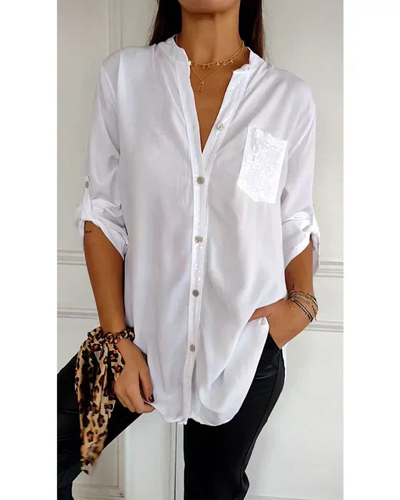 Chic Glamour Top – Elegant Sequin Blouse | Comfortable Stylish Button-Up