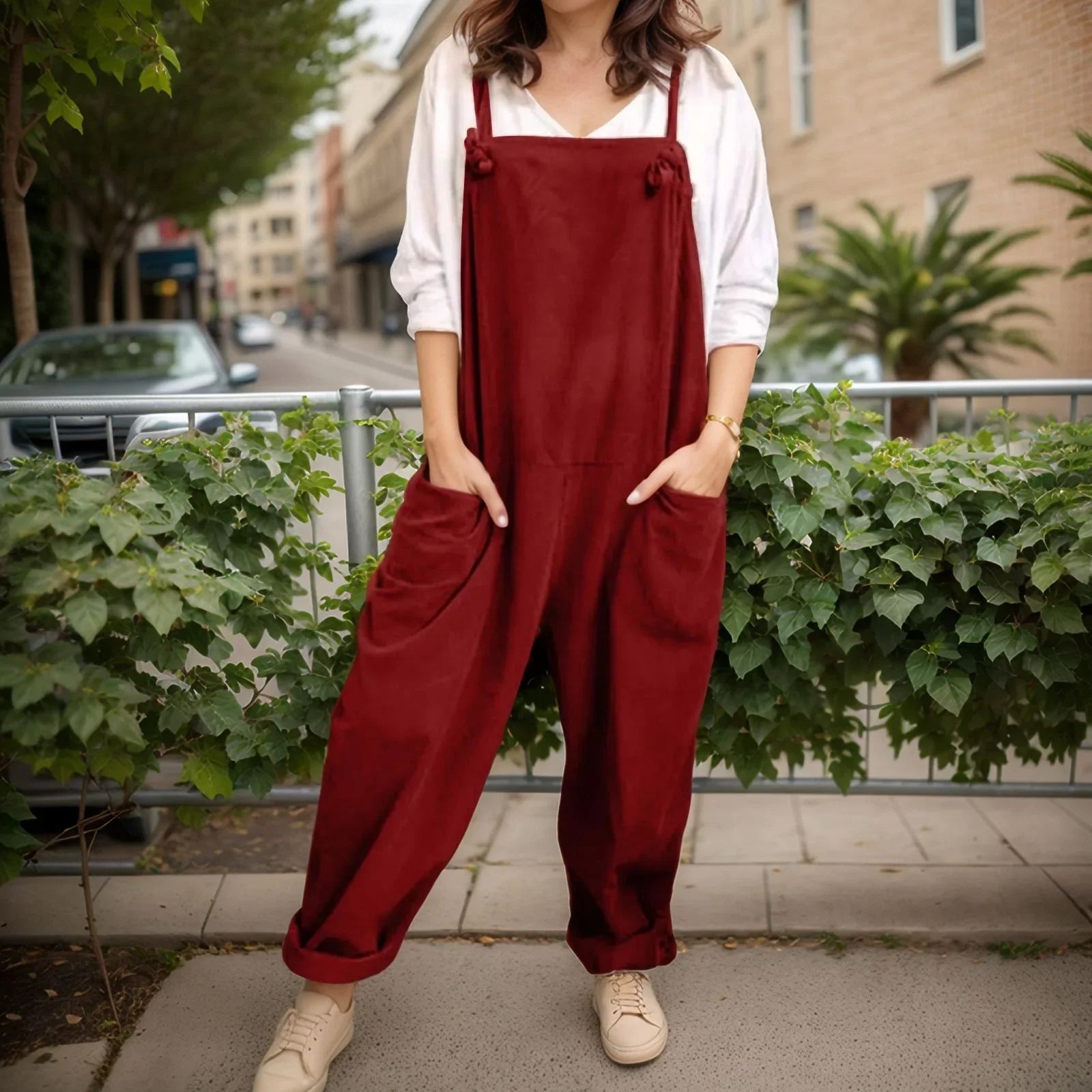 Oversized Jumpsuit With Stylish Pockets - Relaxed Fit Women's Casual Wear