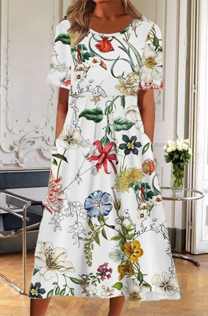 Floral Breeze Dress - Loose Fit Cotton Summer Dress With Breathable Fabric