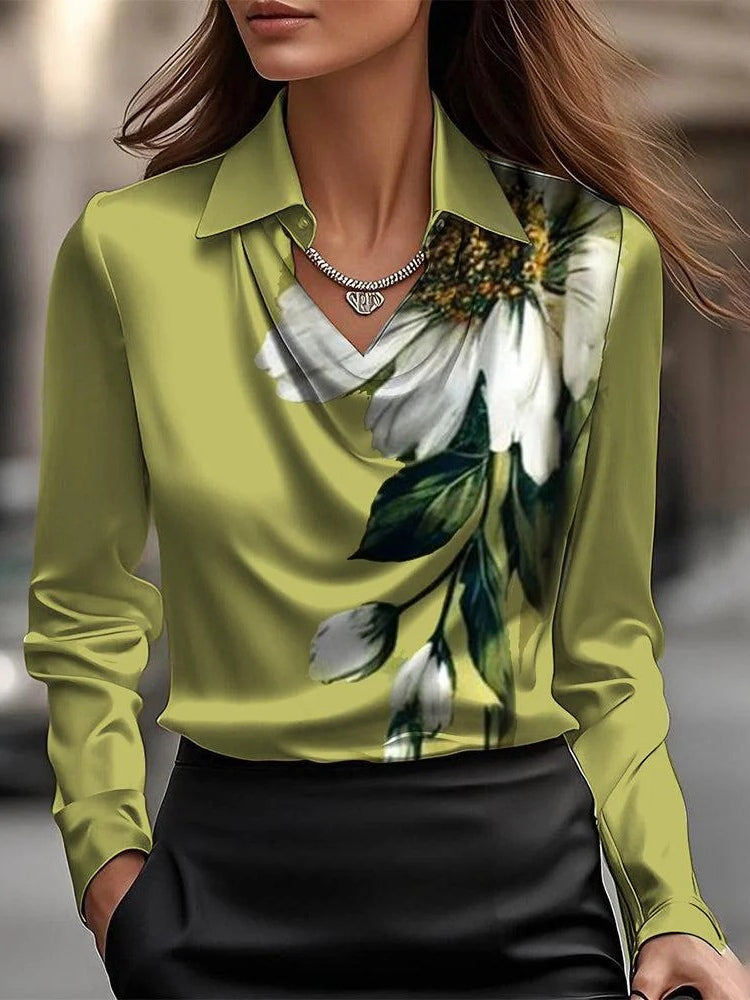 Satin Swing Collar Shirt - Women's Satin Top With Flowing Collar Design