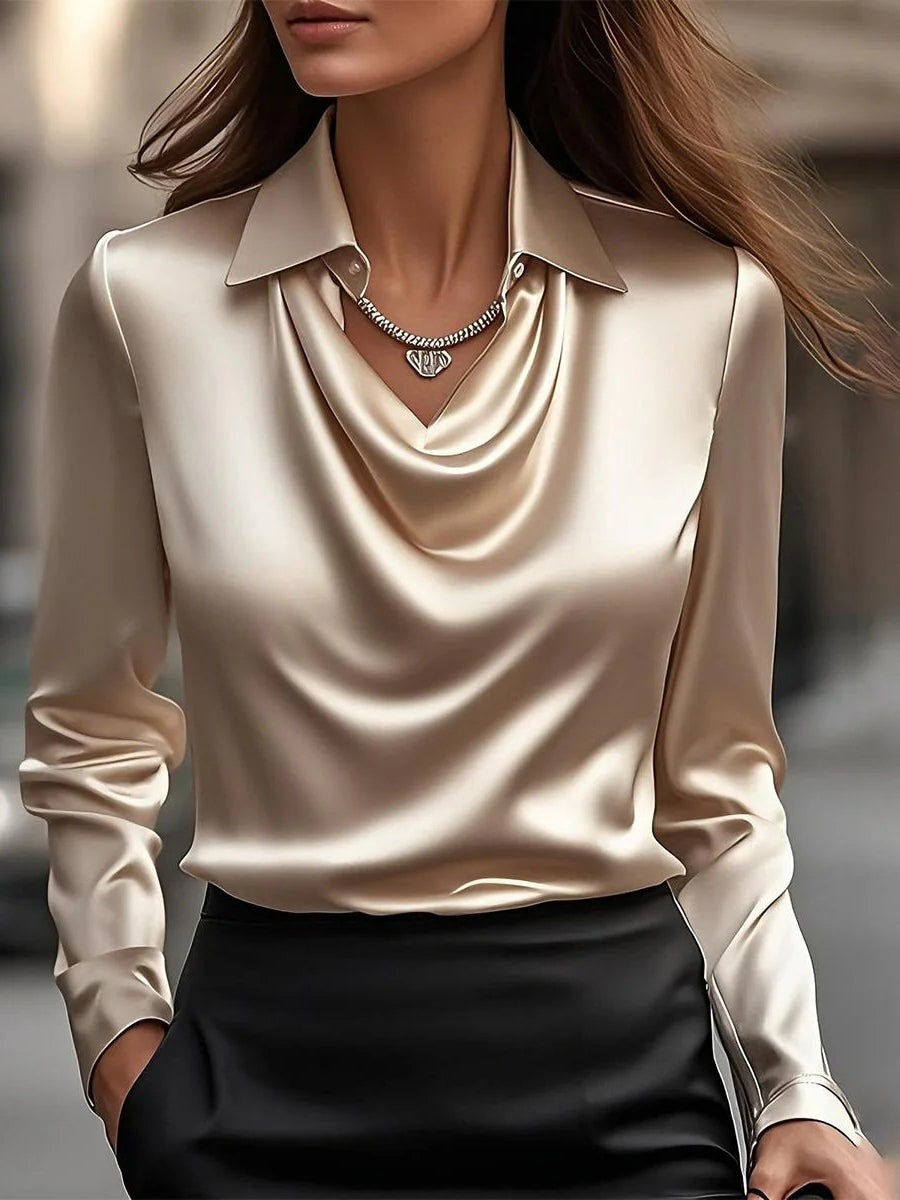 Satin Swing Collar Shirt - Women's Satin Top With Flowing Collar Design