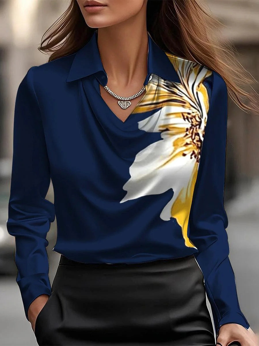 Satin Swing Collar Shirt - Women's Satin Top With Flowing Collar Design