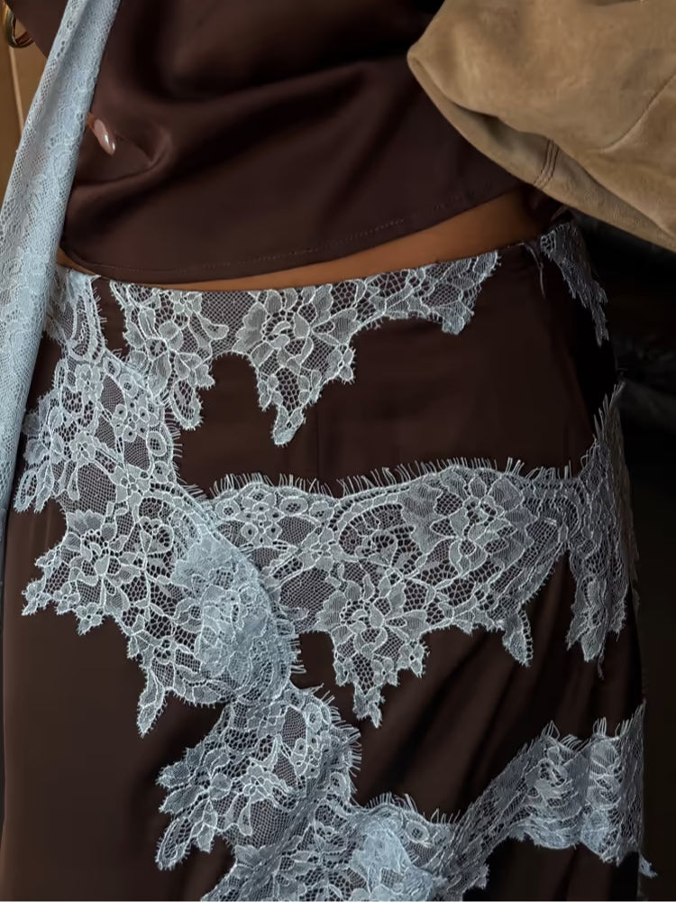 Lace Panel Top Skirt Set – Elegant Two Piece Outfit With Premium Lace Fabric