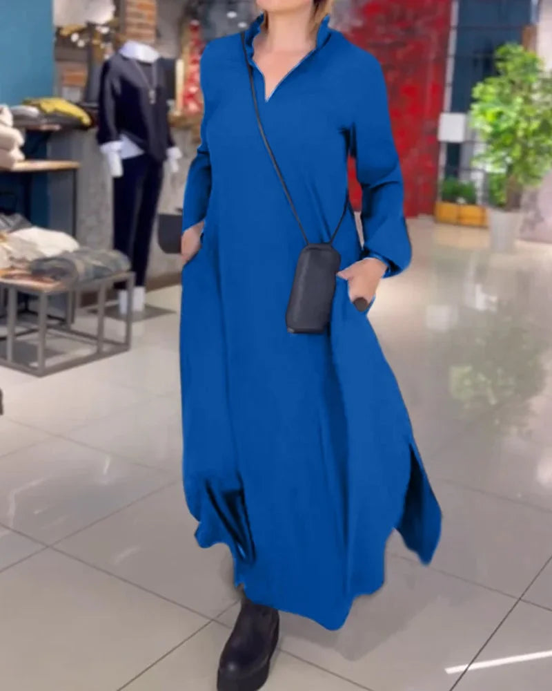 Elegant Casual Dress – Flowing Silhouette With Side Pockets & Soft Drape