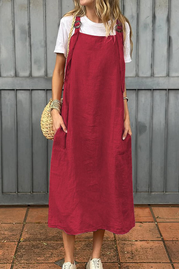 Relaxed Linen Midi Dress – Breathable Summer Linen Dress With Flowy Fit