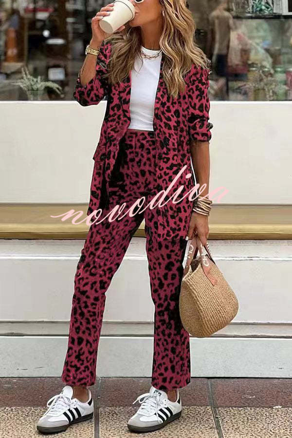Leopard Blazer Set – Tailored Women's Blazer & Wide Leg Pants | Bold Fashion Outfit