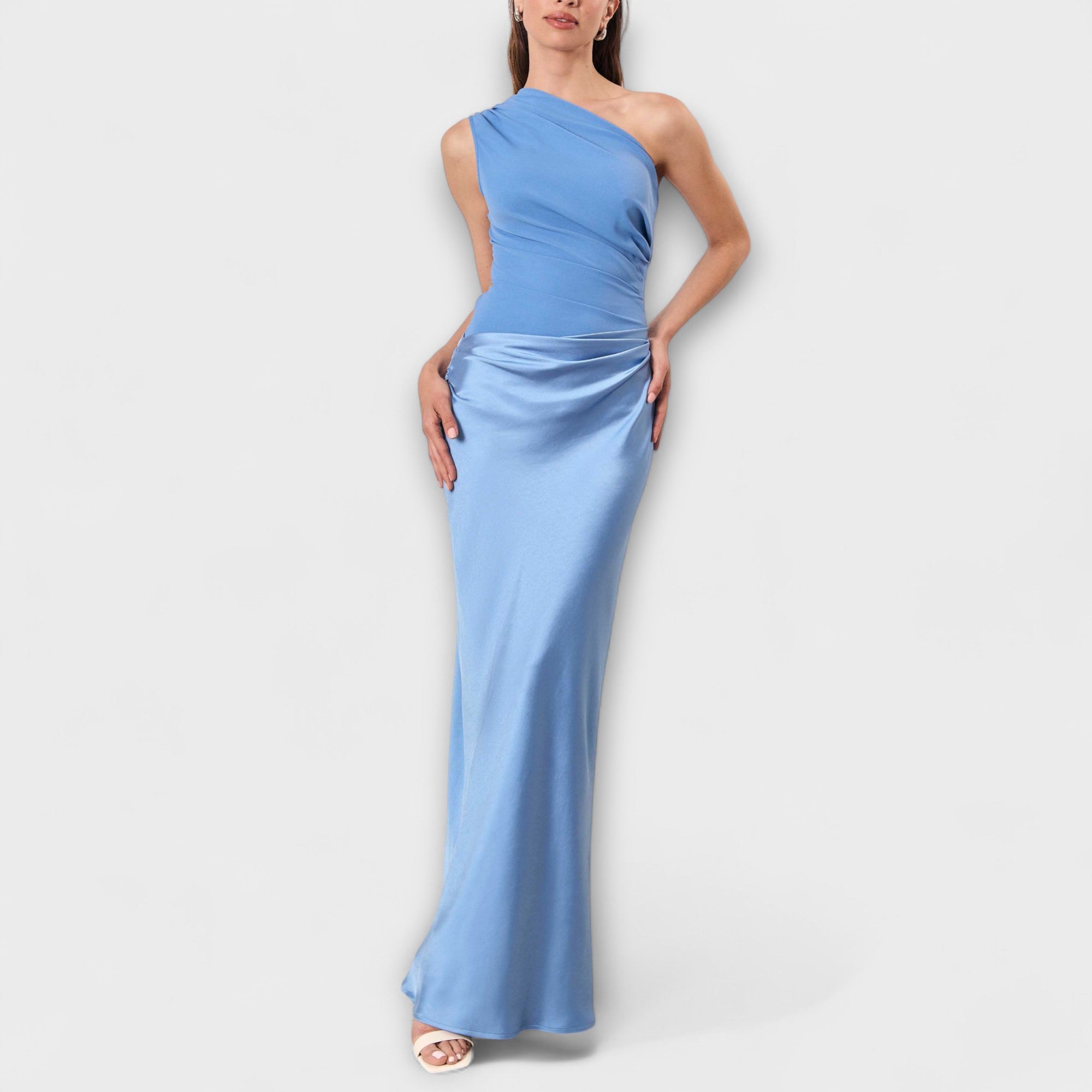 One-Shoulder Maxi Dress – Pleated Evening Gown with Asymmetrical Neckline