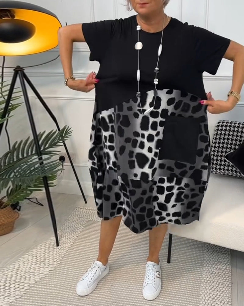 Women's Midi Dress - Short Sleeve Round Neck Lightweight Cotton Dress