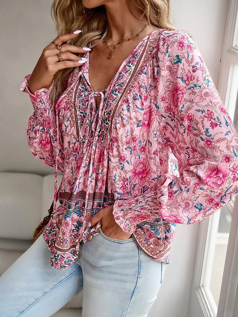 Summer Floral Top - Lightweight Cotton Blouse With Adjustable Flowy Fit