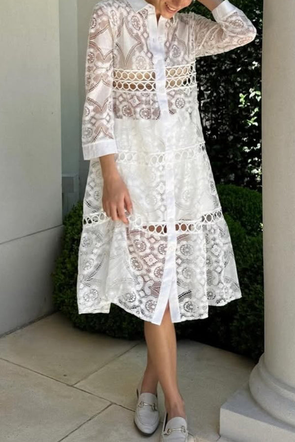 Lace Button Shirt - Stylish Feminine Blouse With Delicate Lace Detailing