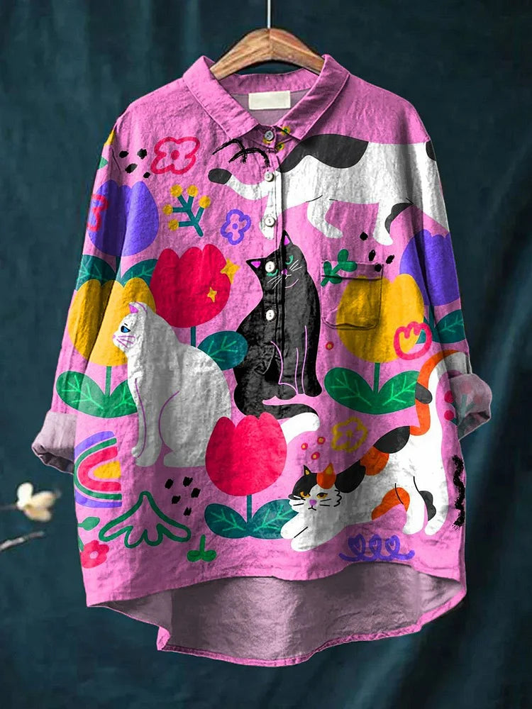 Cat Art Shirt – Artistic Print Long Sleeve Top | Lightweight, Breathable Fabric