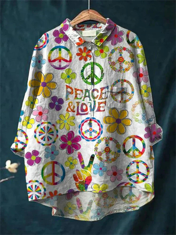 Peace Art Shirt - Boho Chic Long Sleeve Shirt With Vibrant Artistic Print