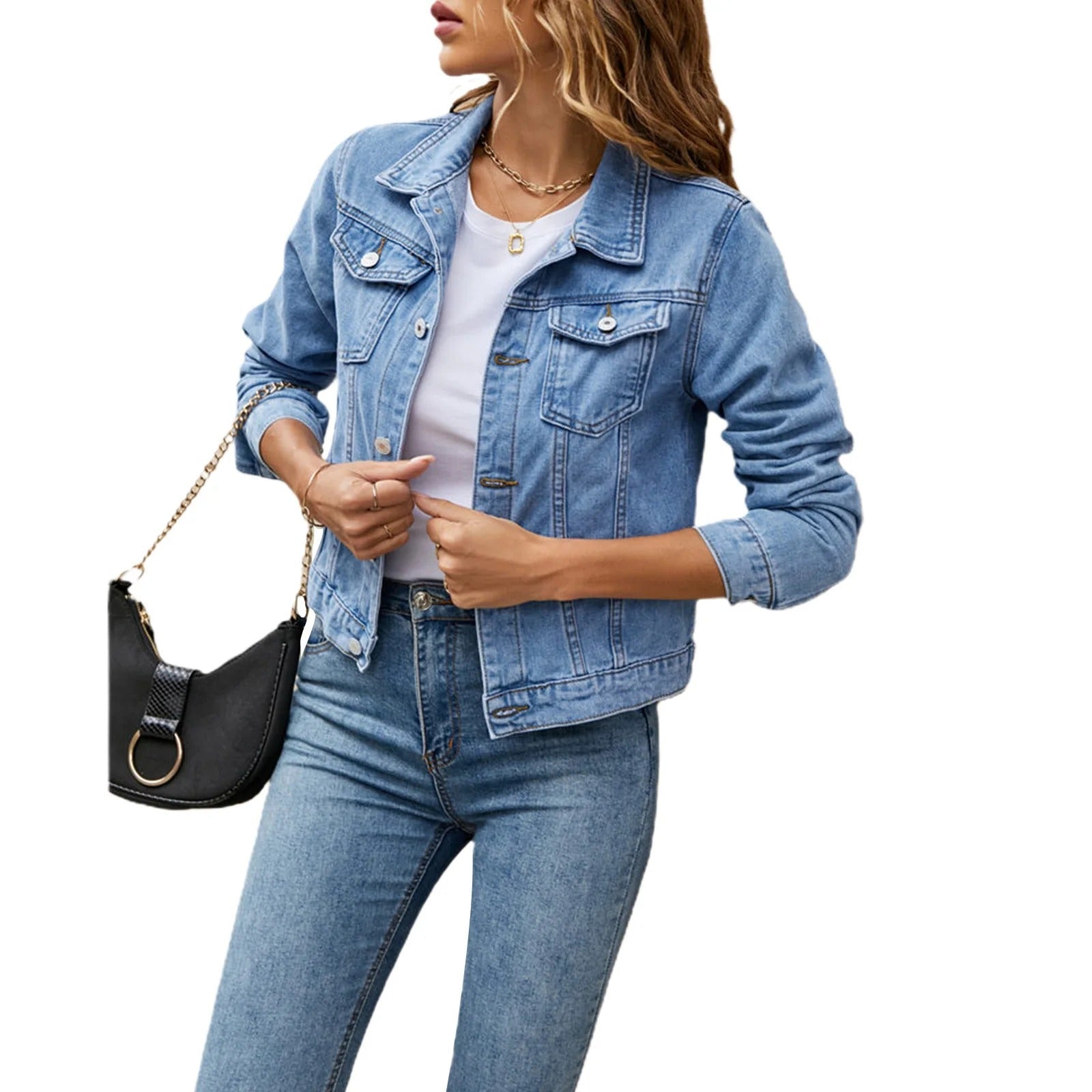 Denim Jacket - Women's Lightweight Cotton Button Front Jacket with Pockets