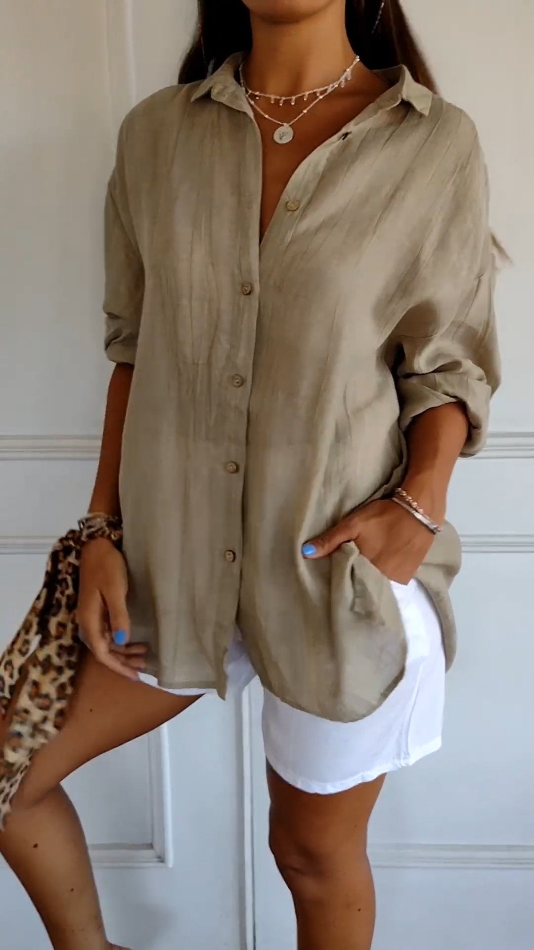 Elegant Oversized Blouse - Lightweight V-Neck Flowing Women's Blouse for Comfort