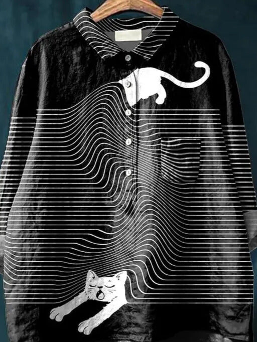 Cat Art Shirt – Artistic Print Long Sleeve Shirt With Lightweight Breathable Fabric