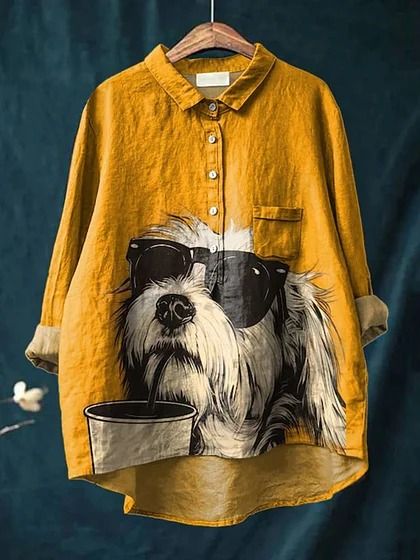 Dog Art Shirt – Artistic Print Long Sleeve Top | Lightweight Cotton Shirt
