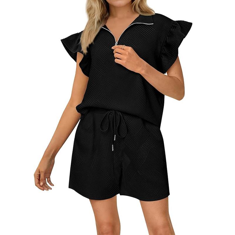 Summer Sweat Set – Comfy Ruffle Sleeve Top & Lightweight Lounge Set for Women