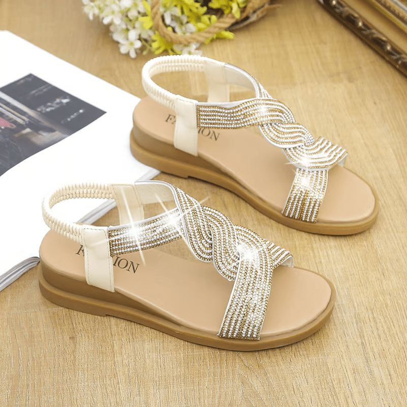 Rhinestone Wedge Sandals - Comfortable 4cm Heel Women's Summer Shoes