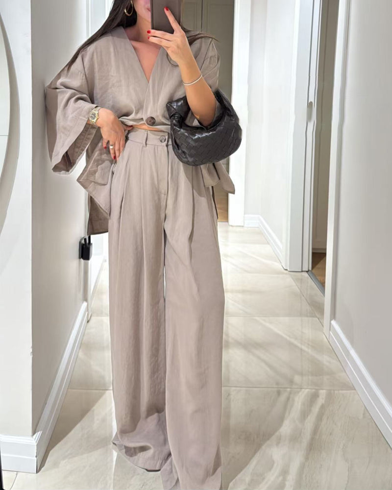 Cozy V-Neck Set – Women's Lounge Set With Soft Breathable Fabric & Relaxed Fit