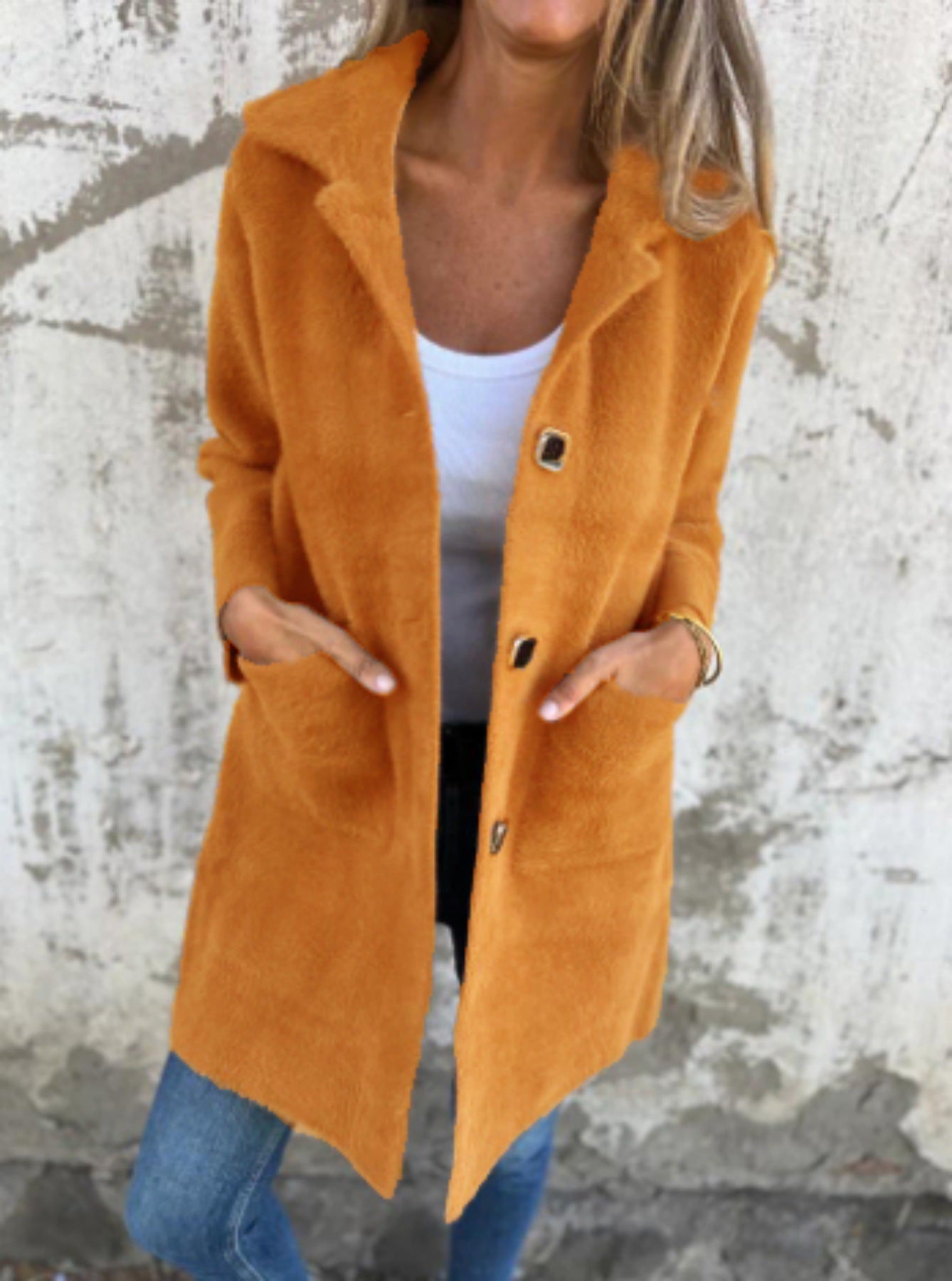 Cozy Layering Jacket – Soft Wool Blend Button Up Coat with Deep Pockets
