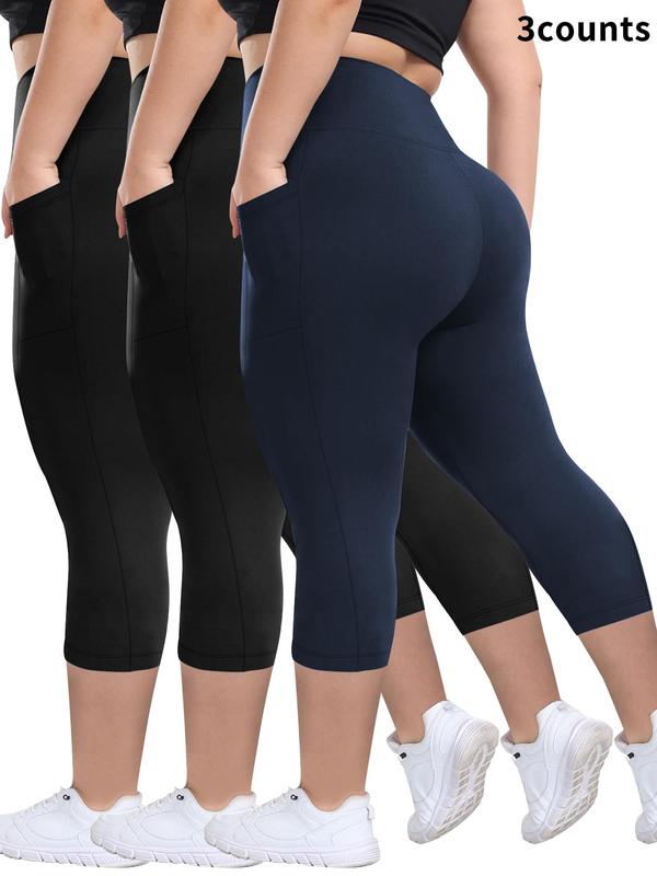 Breathable Capris – 3 Pack High Waisted Activewear Leggings with Moisture Wicking Fabric