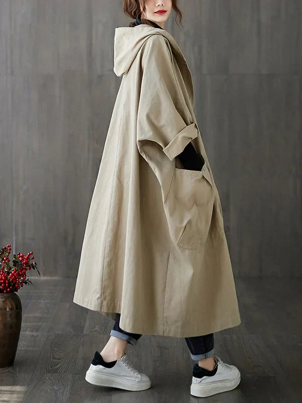 Women's Hooded Trench Coat – Breathable, Relaxed Fit, Stylish Outerwear