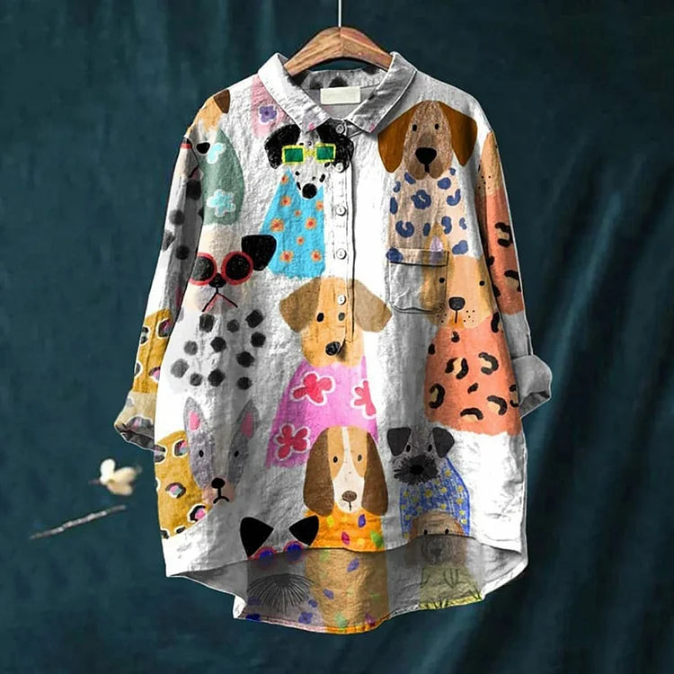 Dog Art Shirt - Artistic Dog Print Long Sleeve Top | Breathable Lightweight, Machine Washable
