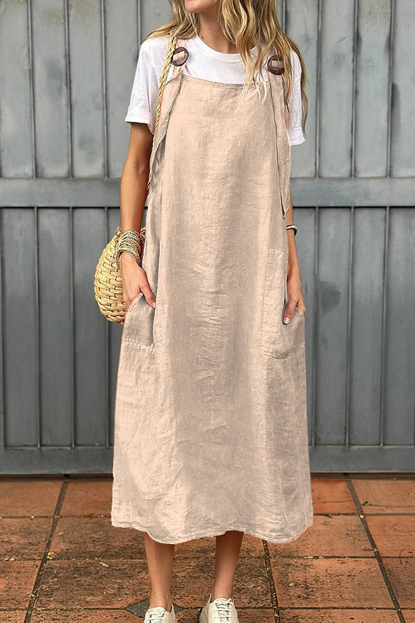 Relaxed Linen Midi Dress – Breathable Summer Linen Dress With Flowy Fit