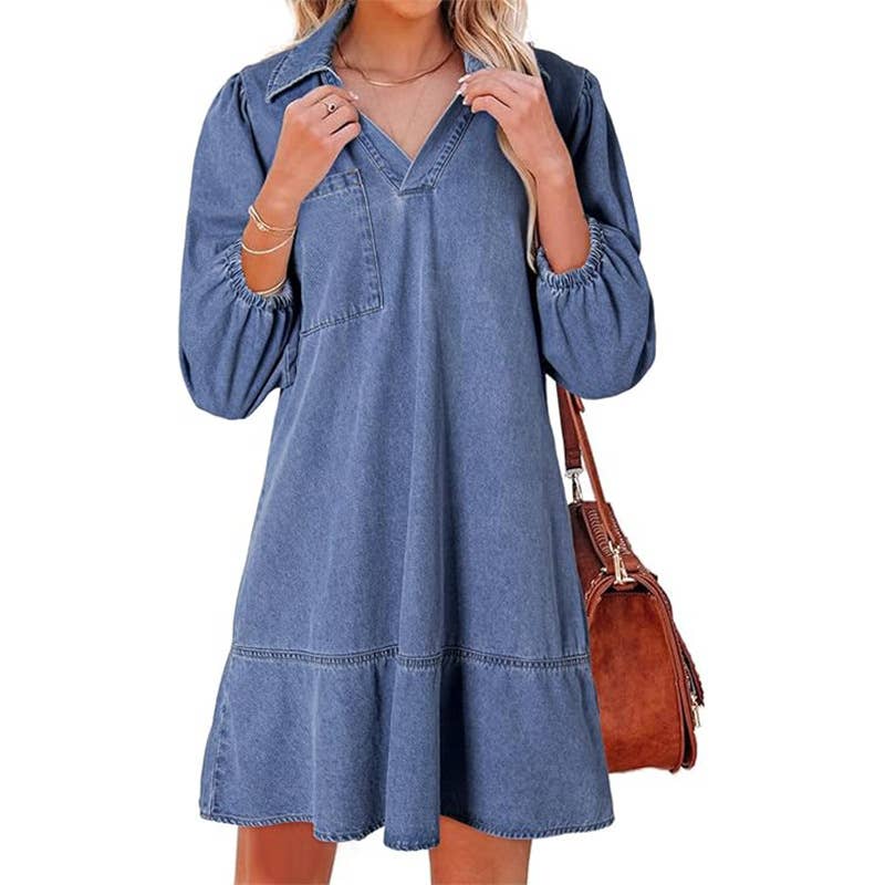 Babydoll Dress – Lightweight Denim Dress With Flowy Babydoll Silhouette For Summer