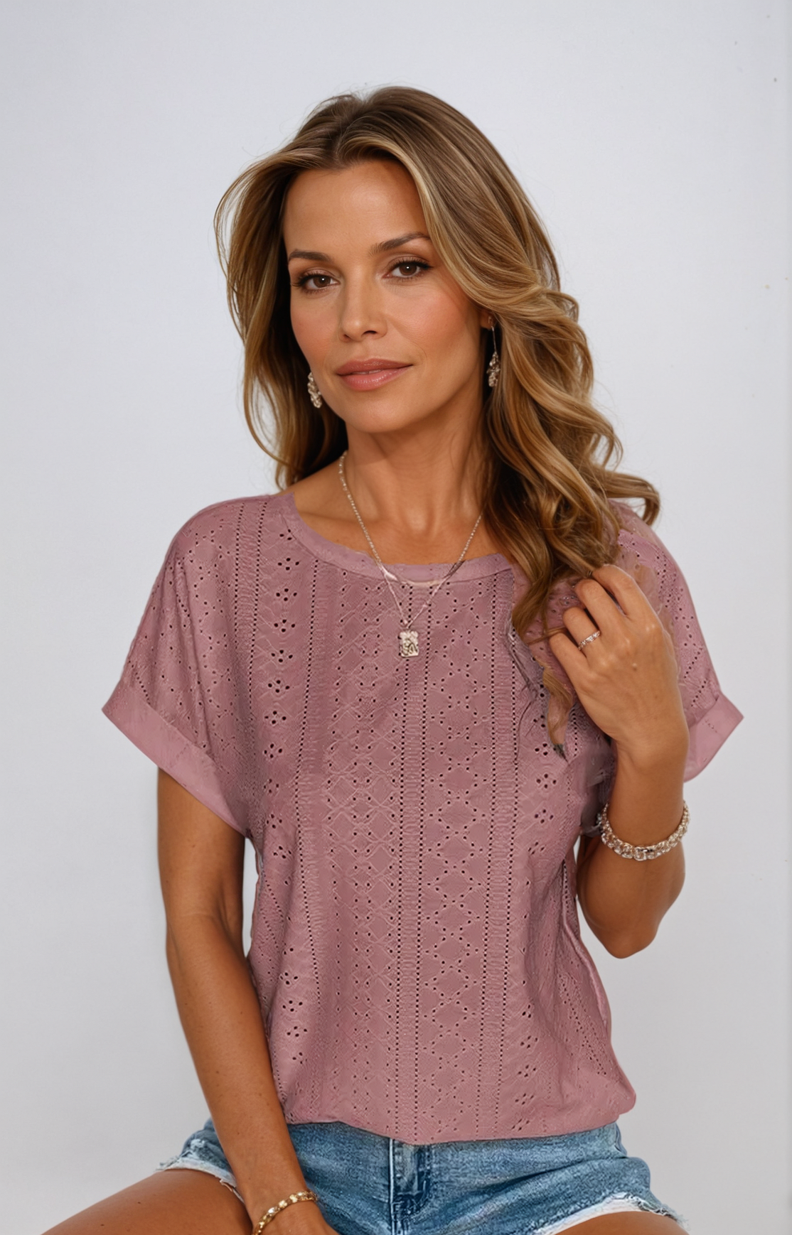 Casual Eyelet Top – Lightweight Lace Blouse | Relaxed Fit Stylish Summer Shirt