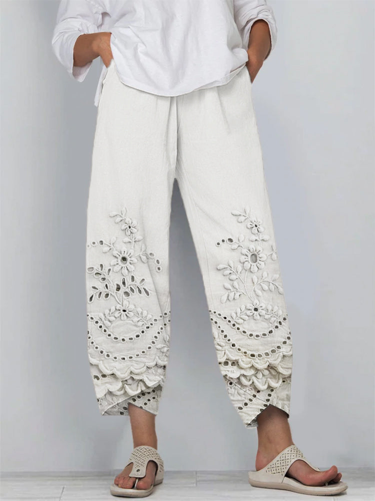Floral Lace Loose Pants – Vintage Lace Tapered Trousers | Comfortable Solid Color Pants