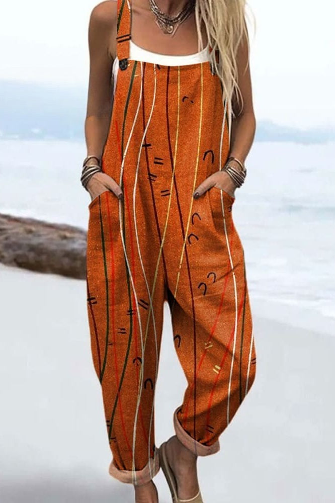 Desert Lines Jumpsuit – Wide Leg, Relaxed Fit Abstract Print in Burnt Orange
