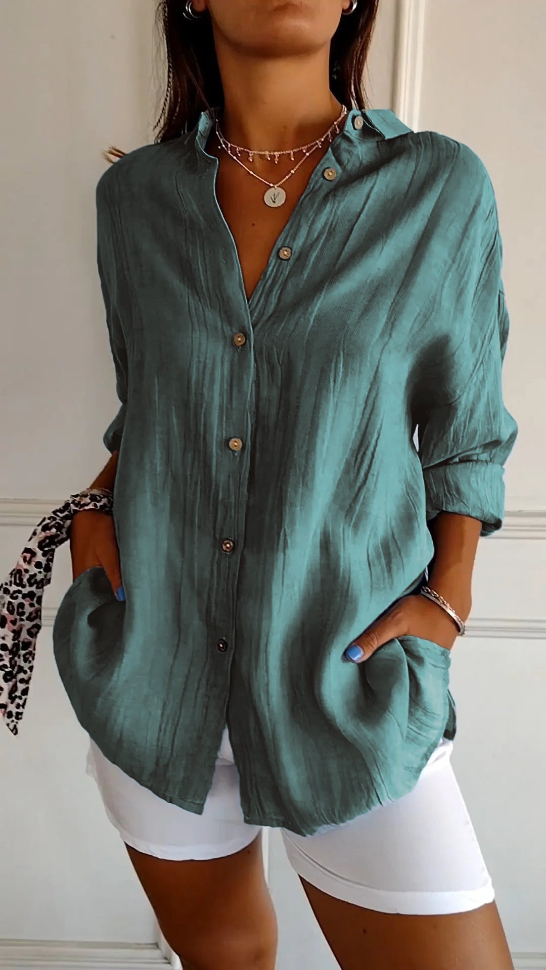 Elegant Oversized Blouse - Lightweight V-Neck Flowing Women's Blouse for Comfort