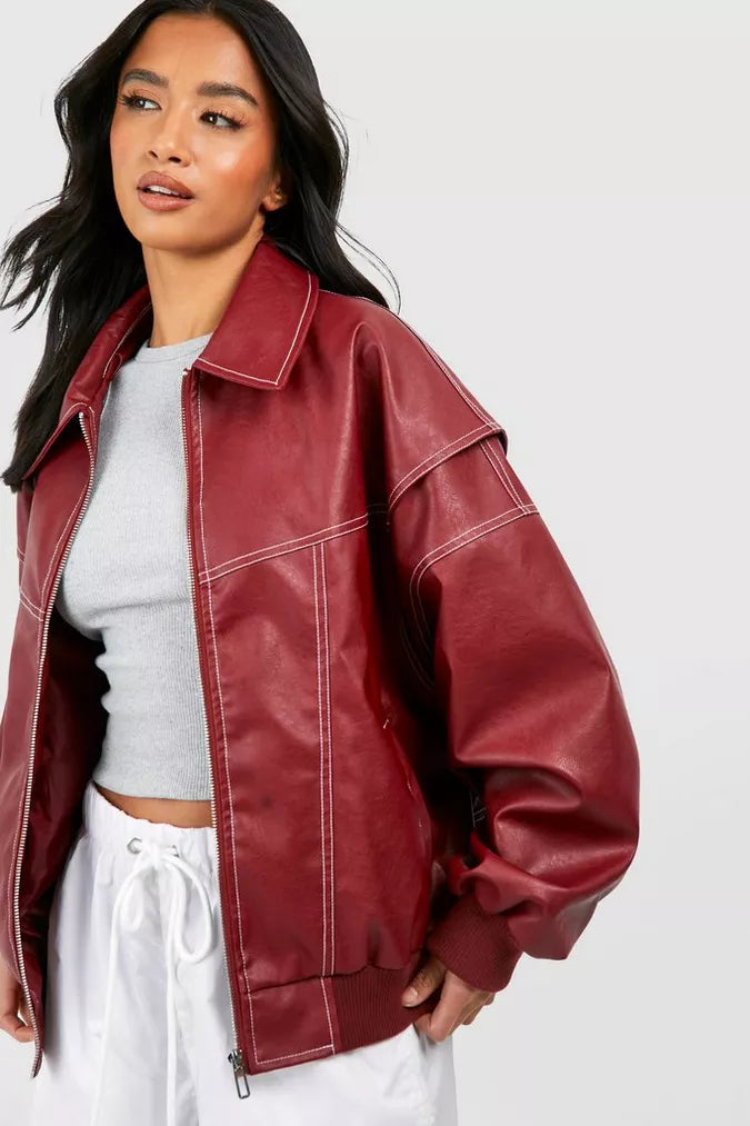 Leather Bomber Jacket – Women's Classic Bomber Style With Structured Fit