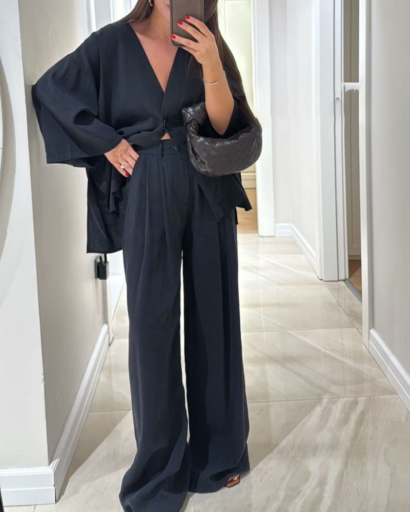 Cozy V-Neck Set – Women's Lounge Set With Soft Breathable Fabric & Relaxed Fit