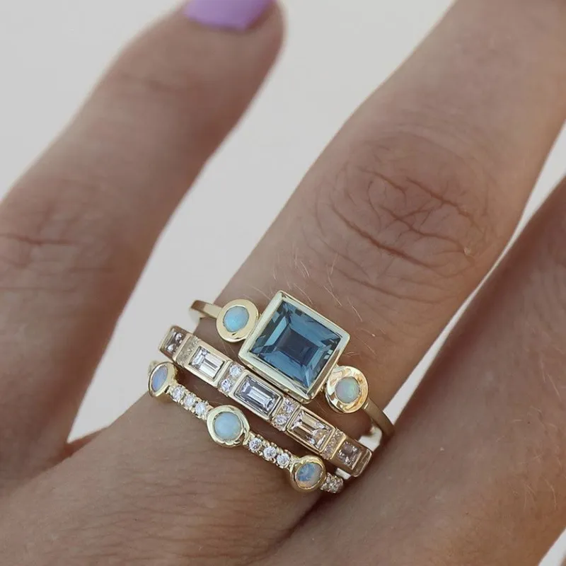 Vintage Blue Crystal Ring – Elegant Handcrafted Ring Set by Liora's Boutique